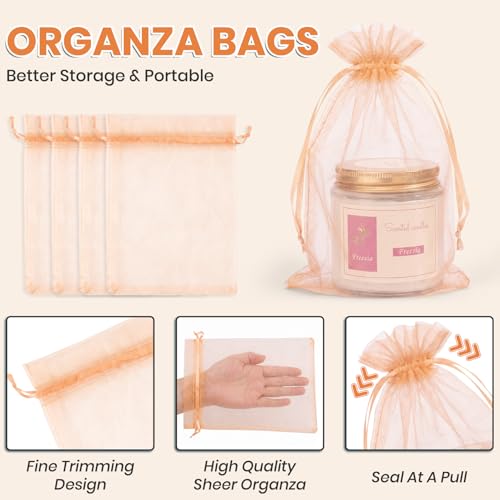 Image of ANZNKU 100 Pack Peach Organza Bags 5x7 In, Small Mesh Gift Bags Bulk with Drawstring for Jewelry Candy Sachet Soap, Goodie Pouches for Wedding Baby Bridal Shower & Birthday Party Favors