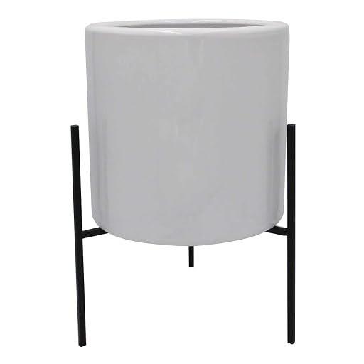 Rivet Mid-Century Ceramic Planter Iron Stand 14 inches White