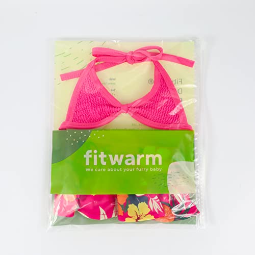 Fitwarm Floral Dog Bikini Set, Hawaiian Beach Swimsuit, Summer Dog Clothes For Small Dogs Girl, 2 Piece Dog Suit For Swimming And Bathing, Pet Luau Outfit, Cat Skirt, Hot Pink, Small #TOP4