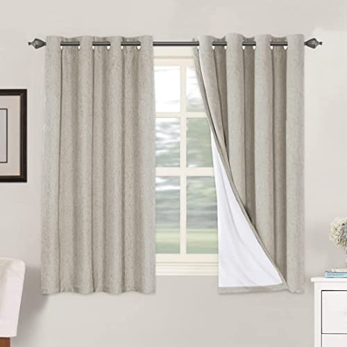 Image of H.VERSAILTEX Linen Blackout Curtains 54 Inches Long 100% Absolutely Blackout Thermal Insulated Textured Linen Look Curtain Draperies Anti-Rust Grommet, Energy Saving with White Liner, 2 Panels, Stone