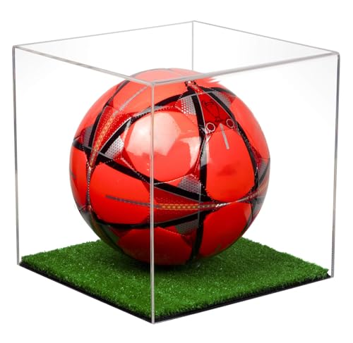 Better Display Cases Clear Acrylic Full Size Soccer Ball Display Case with Turf Base with Plastic Ring (A007-CTB)