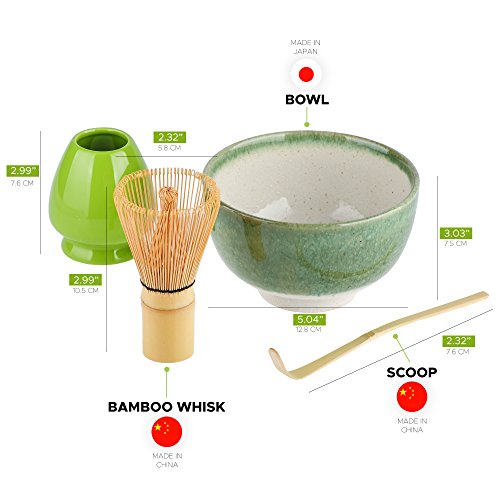 Tealyra - Matcha - Start Up Kit - 4 items - Matcha Green Tea Gift Set - Japanese Made Green Bowl - Bamboo Whisk and Scoop - Whisk Holder - Gift Box