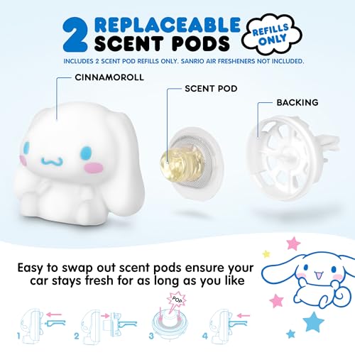 Image of Hello Kitty Car Air Freshener Refills 2-Pack - Fresh Cotton Scent - Cute and Long-Lasting Cinnamoroll Car Accessories, Odor Eliminator, Fun Scents, 30 Days Freshness (2 Refills)