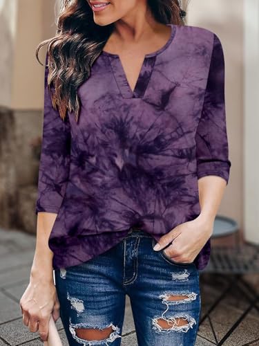 KISSMODA 3/4 Length Sleeve Shirts for Women Floral Business Shirts Tops Blouses Tops Loose Fit T-Shirts4