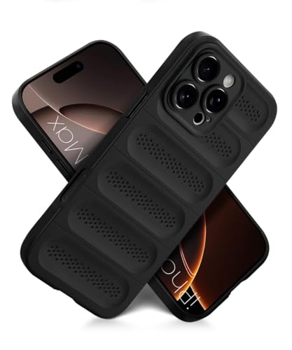 Image of WOW IMAGINE Ultimate Silicone Back Cover Case for iPhone 16 Pro Max | Heat Dissipation Thin Soft TPU | 360 Camera Protection | Breathable Cooling Holes - Pitch Black