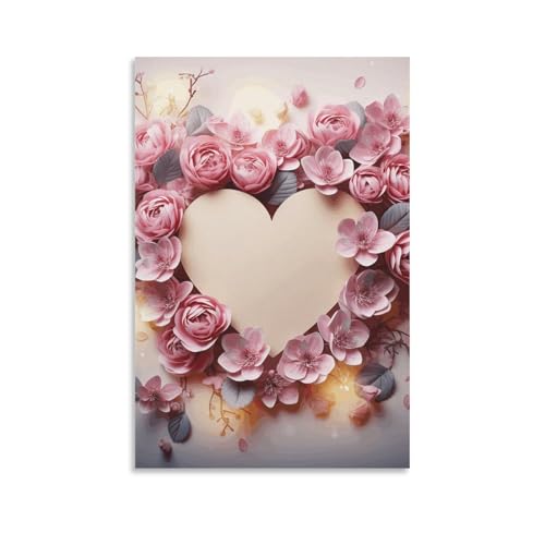 Fleurs et carte en forme de cœur HEBVNJF peinture sur toile
