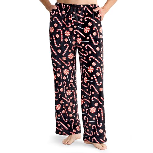 Giggling Getup Mens Christmas Pajama Pants Soft Flannel Fleece Pajama Bottoms Sleep & Lounge Pants with Pockets and Drawstring Christmas Candy-XL