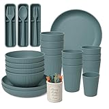 CORESTRAW 36-Piece Wheat Straw Dinnerware Set for 6 – Unbreakable Lightweight Dish Set with Plates, Bowls, Cups & Cutlery – Microwave & Dishwasher Safe – Eco-Friendly for Home, Camping, Dorm