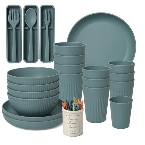 CORESTRAW 36-Piece Wheat Straw Dinnerware Set for 6 – Unbreakable