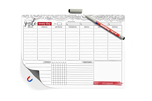 Planificador semanal con rastreador de hábitos, planificador sin fecha, para establecer objetivos, para hacer listas de notas, planificar la semana, calendario semanal en DIN A4 (magnético)