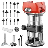 Cordless Compact Router Compatible with Milwaukee 18V Battery (Bare Tool), 800W Brushless Palm Router with 6 Variable Speeds (12,000–30,000 RPM), Trim Router Kit with Bits & Edge Guide for Woodworking