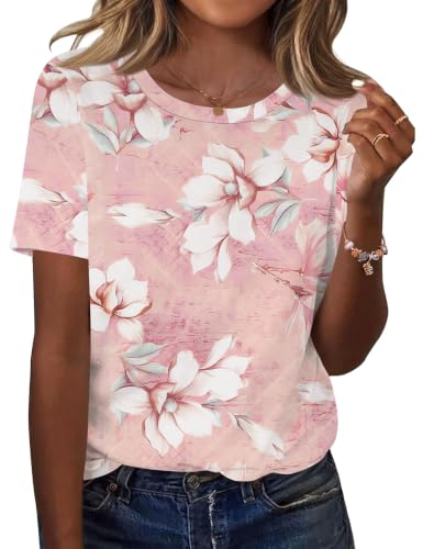 Kistore Plus Size Tops for Women Summer Short Sleeve Crew Neck Blouses XXL