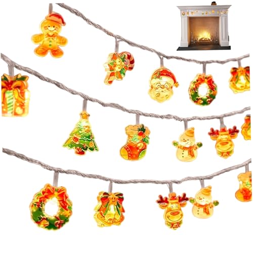 Luces de cuerda de Navidad 19.7 pies 40 luces de hadas LED baterías de funcionamiento con adornos de árboles de santa nieve decoraciones navideñas para el patio de dormitorio carpa de jardín
