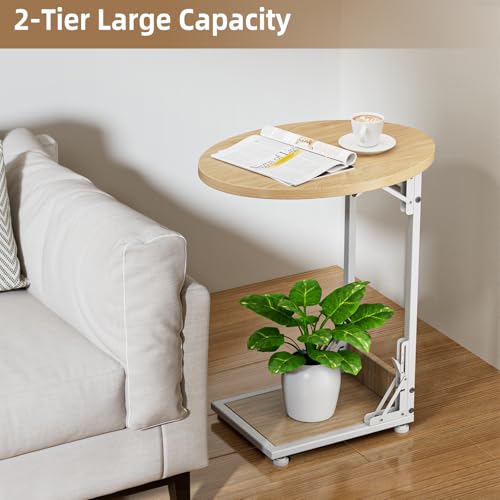 Elbourn Folding Side Table End Couch Tables, C-Shaped End Table for Living Room, Small End Table for Bedroom, Coffee Table(Nature Wood Color) by Elbourn - Image 4