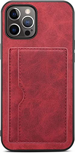 Étui iPhone 14 Pro antichoc en cuir rouge premium avec fentes cartes de crédit