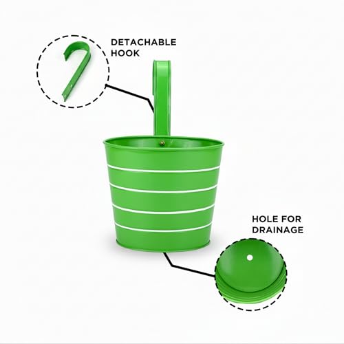 Image of Urban Plant Railing Hanging Metal Planter Pot | Gamla for Balcony | Bucket Planter for Home Decor | Pot for Indoor & Outdoor - Pack of 5 (Lining)