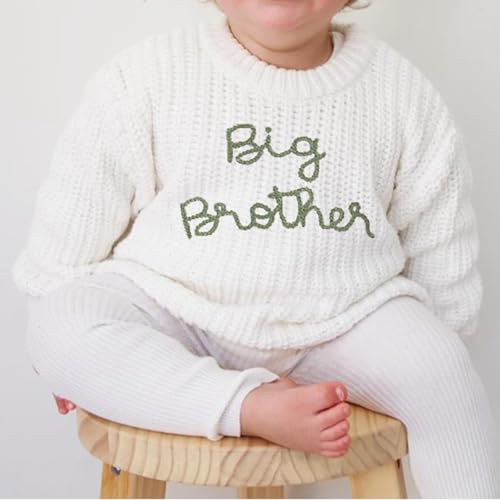 Big Brother Little Brother Matching Sweaters Toddler Boy Letter Crewneck Knitted Pullovers Tops Kids Fall Outfit (Big Brohter Sweater White,2-3T)2