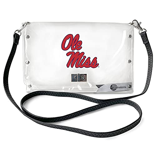 Littlearth NCAA Mississippi Ole Miss Rebels Clear Envelope Purse with Black Fashion Strap, Team Color, 10" x 6.5" x 0.5"
