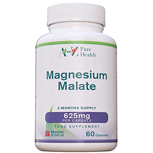 Magnesium Malate Capsules | High Absorption, Premium Magnesium Malate 625mg Supplement | 60 Easy to Swallow Capsules (2 Months Supply) | Supports Energy Levels, Heart Health, Muscle Function | UK Made