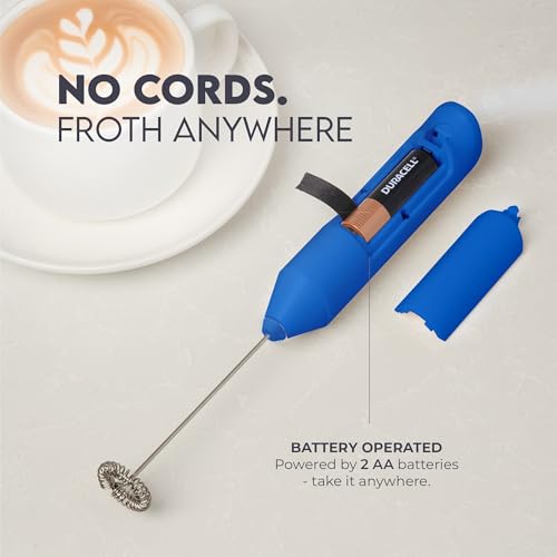Image of Zulay Kitchen Powerful Milk Frother AA Batteries Included - Ultra Fast Handheld Drink Mixer with Stainless Steel Whisk Stirrer for Coffee, Protein, Matcha & More, Frother Wand Electric Frothmate Blue