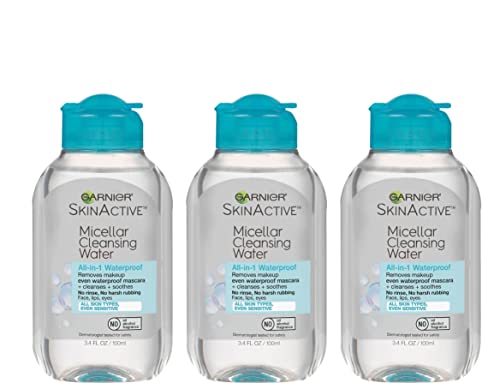Garnier SkinActive Micellar Cleansing Water, All-in-1 Waterproof Makeup Remover and Facial Cleanser, 3.4 fl oz, 3 Pack