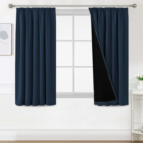 Image of H.Versailtex 100% Blackout Curtains for Bedroom, Pencil Pleat Black Out Living Room Curtains Super Soft Thermal Insulated Curtain Pair Panel with Tiebacks, W46x L54 Inch, 2 Panels, Navy