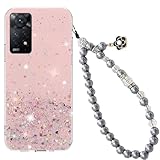 Tivenfezk Nadoli Cover Cinghia Perline Trasparente Glitter per Xiaomi Redmi Note 12 PRO 4G,Anti-Perso Cordino Charm Chain Strap Brillantini Stella Custodia Silicone Case Bumper,Rosa