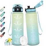 HoneyHolly Botella Agua 1L, Libre de BPA, Cantimplora, Marcador de Tiempo, Portátil, Botella Agua Gimnasio, A Prueba de Fugas, Cantimplora para Gimnasio, Ciclismo, Oficina y Exteriores