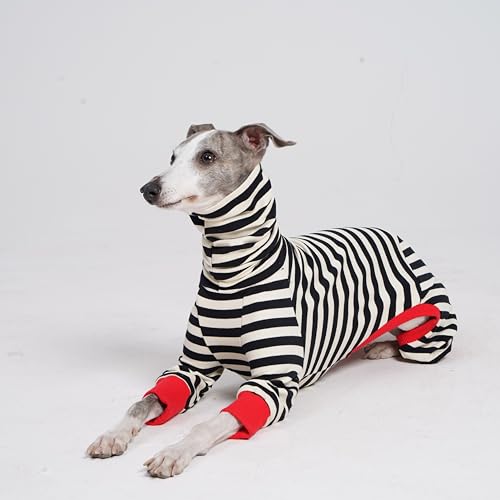 ESCCBOO Italienischer Windhund Onesie Kleidung, Rollkragen gestreiftes Shirt für Whippets Welpen, leichtes und dünnes Shirt für Frühling und Sommer (XX-Large)