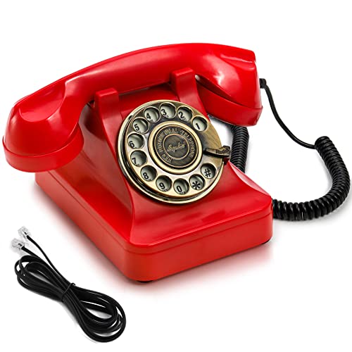 Lyellfe Rotary Dial Phone, Retro Old School Rotary Phones for Festline, 1960er Jahre Classic Red Corded Desk Phone with Freisprechfunktion, Great for Home, Office Cover