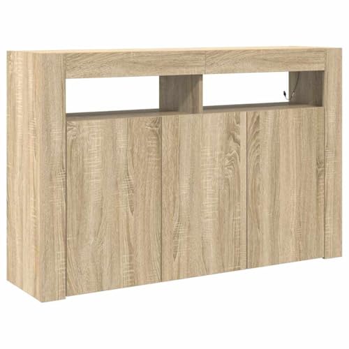 Yisssmeng LED Sideboard Sonoma-Eiche 116x30x75 cm Holzwerkstoff Modernes Beleuchtungskonzept mit RGB LED für Stauraum im Wohnzimmer Schlafzimmer Flur