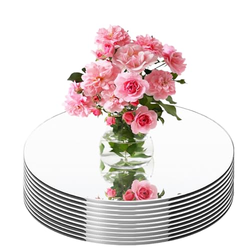 Piastrelle rotonde a specchio per centrotavola, 9 vassoi rotondi a specchio, piatti da 20,3 cm, centrotavola per matrimoni per tavoli specchi, piatti per candele a specchio circolare per centrotavola