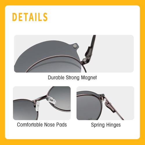 Image of grey jack 3PCS Clip On Glasses,Half-Rim Metal Round Shape with Magnetic Eyeglasses for Myopic Men Women 80020