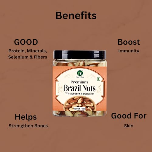 Image of NatureOnus Brazil Nuts 100g, Premium | Rich in Selenium and Antioxidant Rich | Superfood | Have 1 Daily (Grade A ++ Nuts, Premium Jumbo Size, Imported) (100gms)