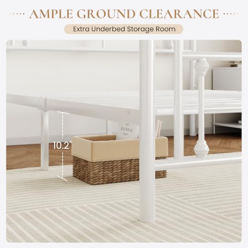 Image of SHA CERLIN 14 Inches Twin Size Metal Platform Bed Frame /Vintage Iron-Art Headboard and Footboard /Mattress Foundation for Storage /No Box Spring Needed /Noise-Free /Easy Assembly /White