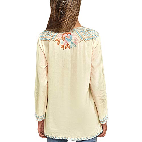 Ak Women's Embroidered Tops Mexican Shirt V Neck Summer Casual Tops Peasant Tunic Loose Blouse (As1, Alpha, S, Regular, Regular, 127-Yellow) #TOP3