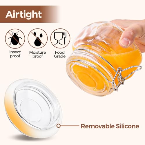 Image of ComSaf Square Glass Food Jars 17 oz 6 Pack for Pickling and Herbs Storage | Airtight wire clamp lids, six labels and 3.3-inch wide mouths for loose tea, herbal powders, cocktail garnishes and jam