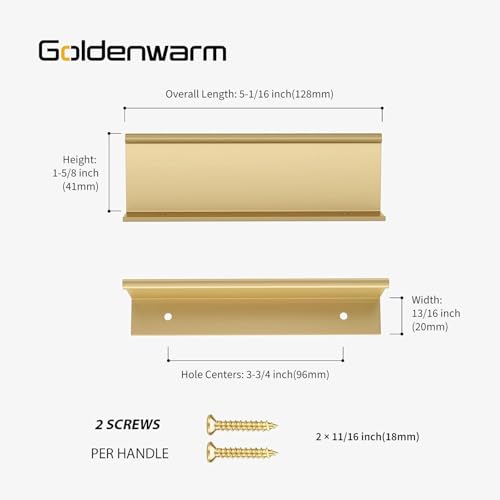 Image of Goldenwarm 25 Pack 3-3 /4in Finger Edge Pulls for Gold Drawer Pulls | Aluminum Alloy, Gold Cabinet Handles, Edge Pulls for Cabinets, Brushed Brass Handles, For Drawers, Dressers, Screws Included