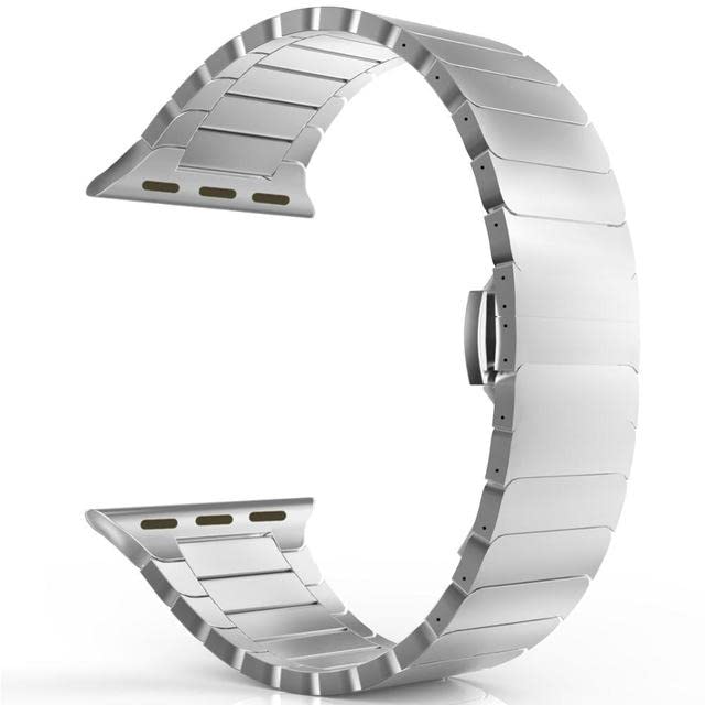 UNIQSHINE Ultra Luxury Ceramic Glossy Metal Chain Strap Butterfly Buckle Compatible with Apple Watch Ultra 49mm 45mm 44mm 42mm, Compatible for iWatch Band Series Ultra 8 7 6 5 4 3 2 1 SE (Silver) (B0BR61SH57) Amazon Price History, Amazon Price Tracker