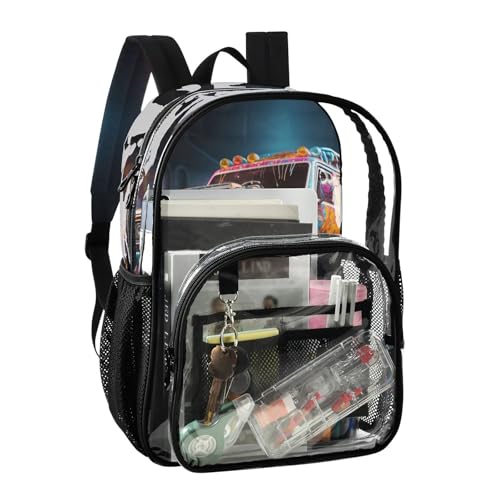 Colorful Truck Clear Backpack Lightweight Large Capacity See Through Bookbag Transparent Daypack Bag, 12L2