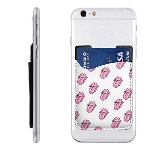 Pink Lips Phone Card Holder for Back of Phone, Stretchy Wallet Stick On Pocket Credit Card ID Case Pouch Sleeve 3M Adhesive Sticker Compatible with All Smartphones