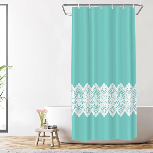 Shrahala Robin's Egg Blue Turquoise Polyester Shower Curtain, White Lace Floral Bath Curtain Waterproof with Plastic Rings for Shower Stall Bathtubs 72 X 36 in