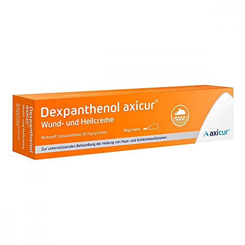 Dexpanthenol axicur Wund- und Heilcreme 50 mg/g, fördert die Wundheilung bei oberflächlichen Hautverletzungen, unterstützt den Heilungsprozess von Haut- und Schleimhautläsionen, 50g