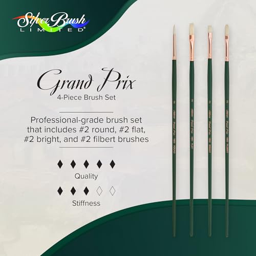 Silver Brush Limited GP-1078 Grand Prix Multi-Shape Set, 4pc Premium Long Handle Painting Set with Natural Hog Bristles, Round, Flat, Bright, and Filbert Brushes for Oil, Acrylic, Gouache, or Casein by Silver Brush Limited - Image 2