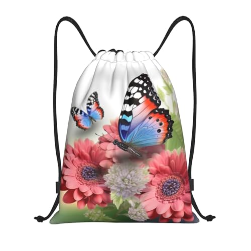 Flower Butterfly Drawstring Backpack Water Resistant String Bag Sports Sackpack Gym Sack Beach Swim Travel Daypack