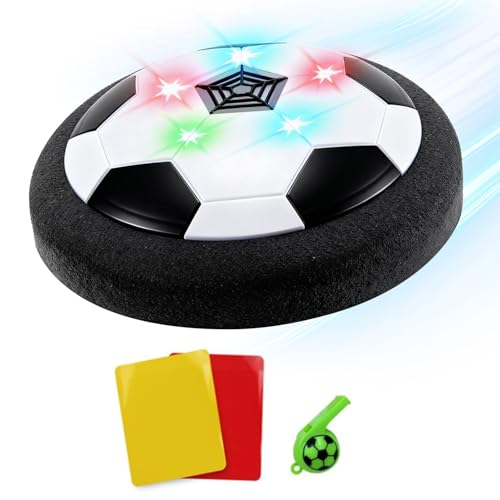 Hover Soccer Ball LED Air Power Football Toy for Kids Indoor Outdoor Football Game with EVA Foam Bumper Whistle & Red and Yellow Cards Gifts for Boys and Girls Ages 3 4 5 6 7 8 9-12