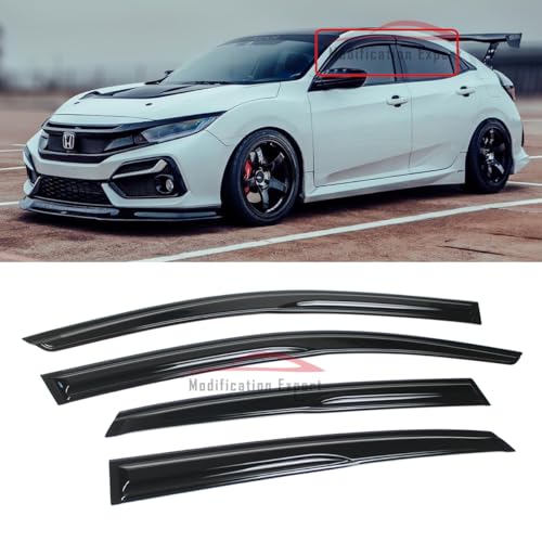 Fits for 2017-2021 Honda Civic Hatchback FK JDM 3D Wavy Mugen Style Window Visors Rain Guard Deflectors
