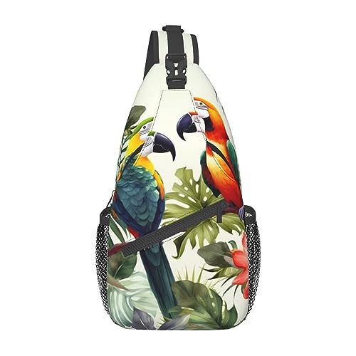 Sac à dos unisexe Toucans avec motif perroquet noir et feuilles de palmier