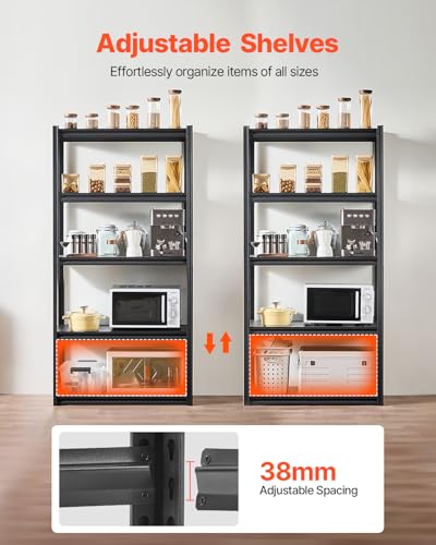 Image of VEVOR Storage Shelves, 2000 lbs, 5 Tier Garage Storage Shelving, 18 inch D x 36 inch W x 72 inch H Adjustable Metal Shelves for Garage Shelves Utility Rack Shelf, Ideal for Kitchen, Warehouse, Basement, Black