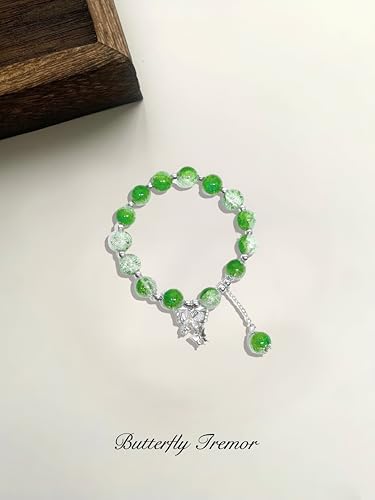 SUPKID 10MM Beaded Bracelets - Butterfly Pendant Beaded Stretch Bracelets - Matching Bracelets for 3 Beautiful Pink Blue Green - Design for Teenagers and Women3